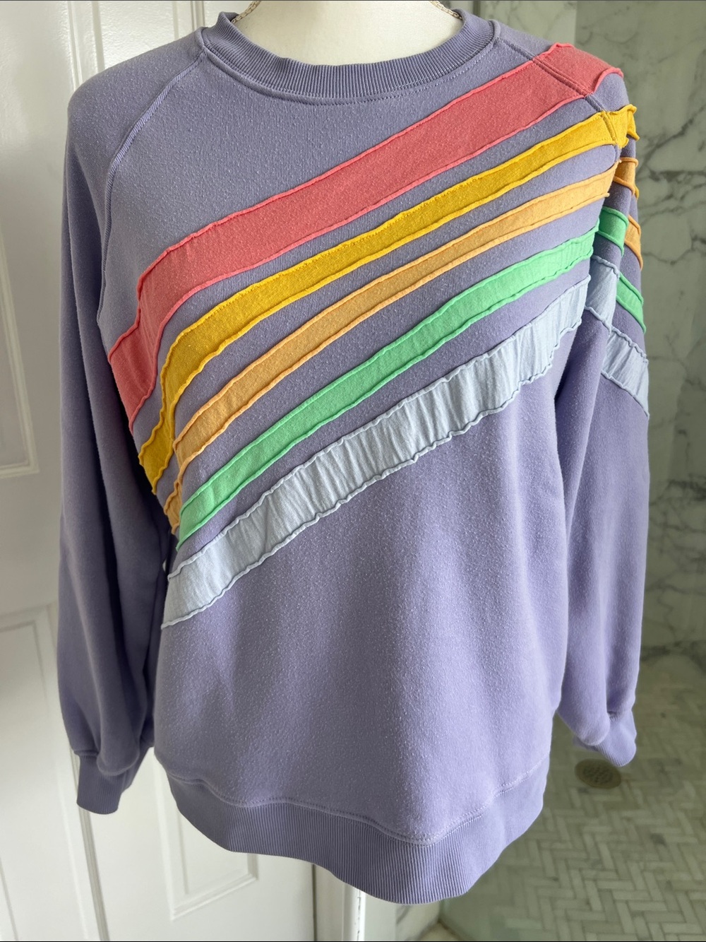 Katie‎ J NYC Lavender Rainbow-Accent Crewneck Sweater girls XL